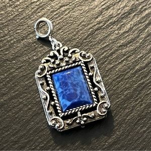 Sarah Coventry Retro Roman Holiday Charm Vintage Blue Marbled Glass Pendant